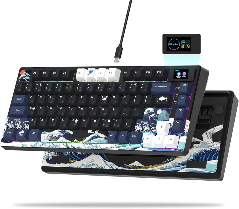 Womier لوحة مفاتيح S-K80 75% مع شاشة وسائط متعددة ملونة، لوحة مفاتيح ميكانيكية للألعاب بصوت كريمي، سلكية، قابلة للتبديل الساخن، مثبتة على حشوة، RGB، لوحة مفاتيح مخصصة، مثبتات مشحمة مسبقًا لنظام Mac/Win، أسود كاناغاوا - Image 1